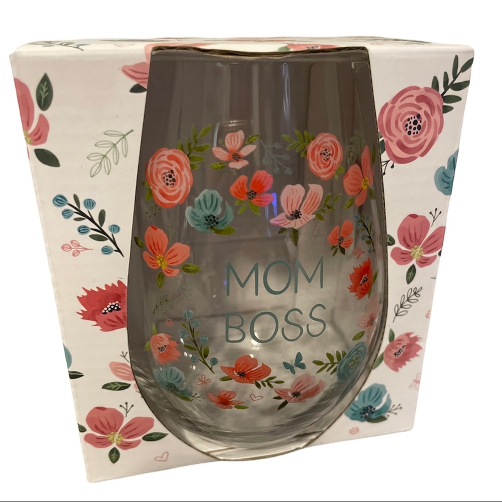 NWT Fig & Fern MOM BOSS Stemless Wine Glass